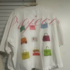 White Graphic T-Shirt with Colorful Bag Print